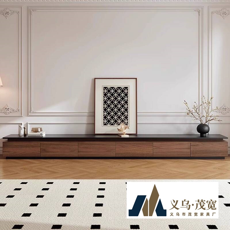 Italian Minimalist Living Room Mid-Century Spliced Sideboard Tv Cabinet Walnut Floor-Standing Storage Cabinet Coffee Table Set