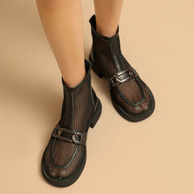新款鏤空防滑馬丁靴夏季網面真皮短靴透氣涼靴子女式時尚網紗網靴