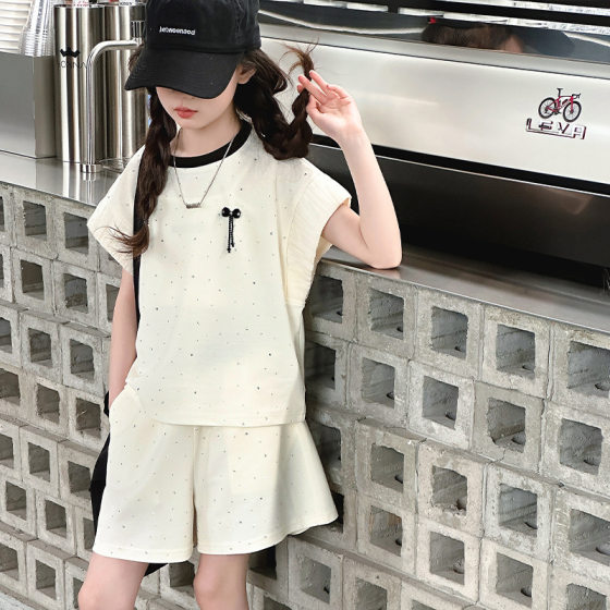 Orange Tiger Girls suit Summer 2025 New Children's Stylish Short-sleeved T-shirt Big Children's Fashionable Internet Red Shorts