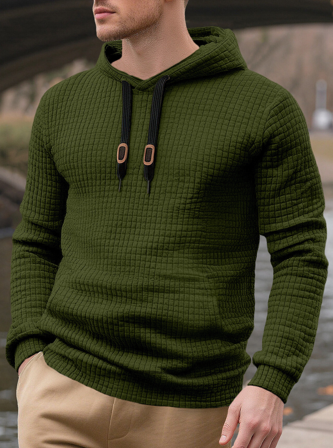 Herren Kapuzenpullover Im Jacquard Design Mit Tasche Und Muster_voghion.com