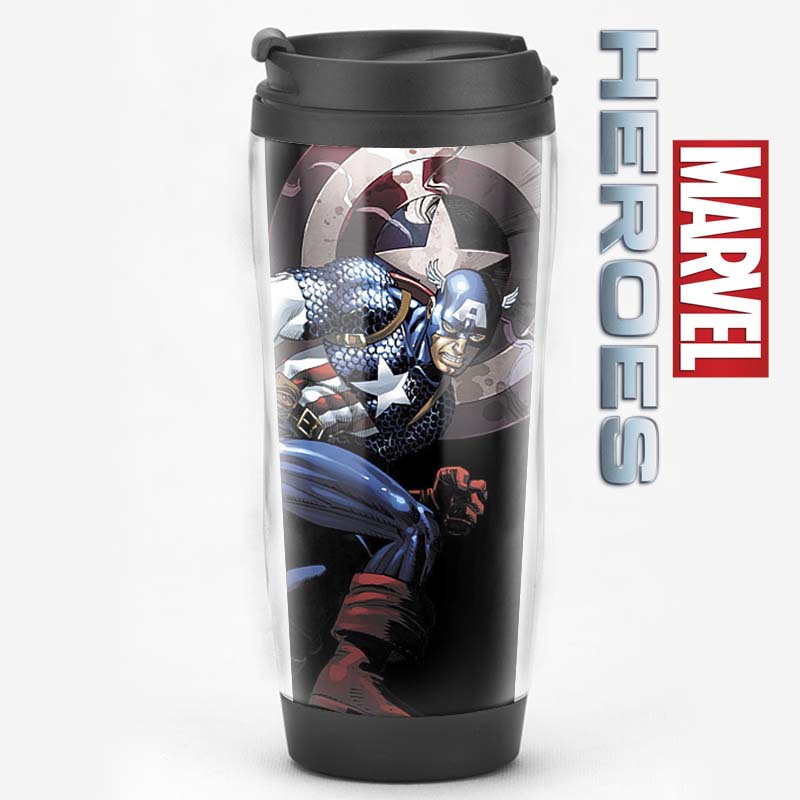 Equipo de EE. UU. Película de superhéroes que rodea al Capitán América Regalos Recuerdos de los fanáticos Taza de agua Taza de café con tapa