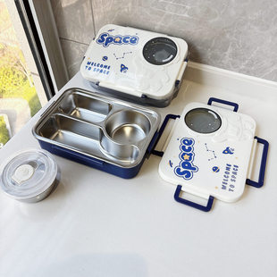 Astronaut Stainless Steel Lunch Box with Soup Bowl Creative Cute Student Office worker Lunch Box Portable Out Lunch Box