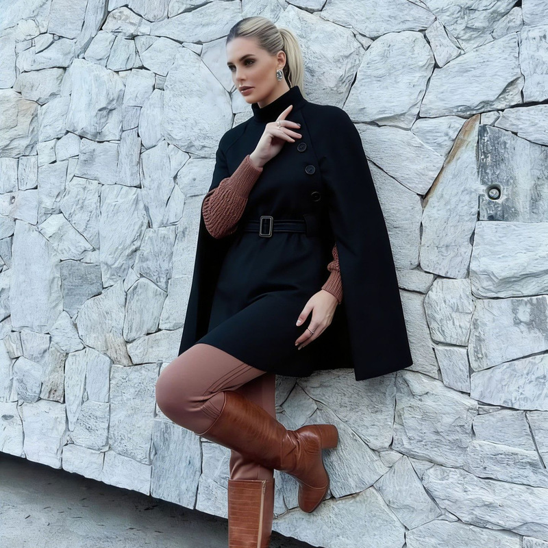 Woolen Coat with Added Cotton and Thickening, New Autumn and Winter Style for Women, Cape-Style Shawl Trench Coat Woolen Coat with Added Cotton and Thickening, New Autumn and Winter Style for Women, Cape-Style Shawl Trench Coat