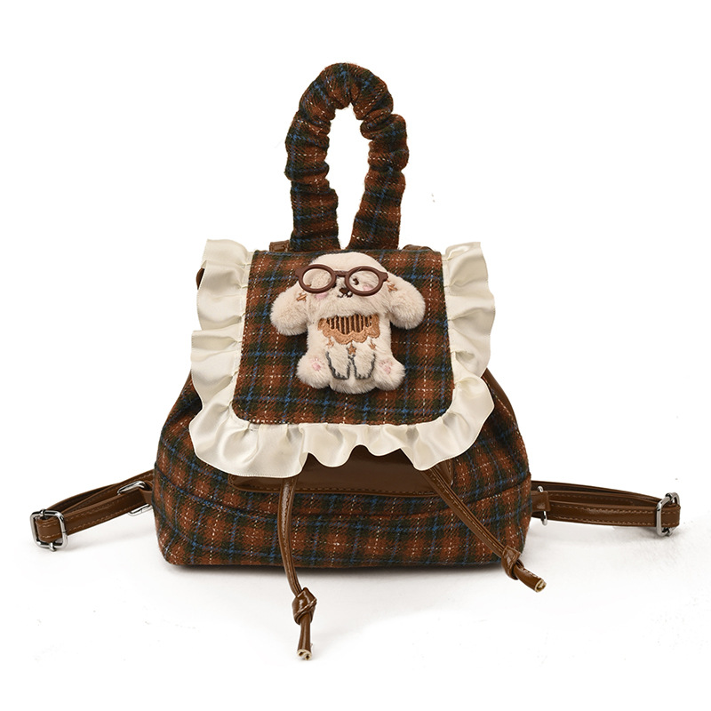 Otoño y invierno nueva mochila infantil coreana encaje mochila a cuadrícula para niños y niñas mochilas de dibujos animados cachorros mochilas de bebés