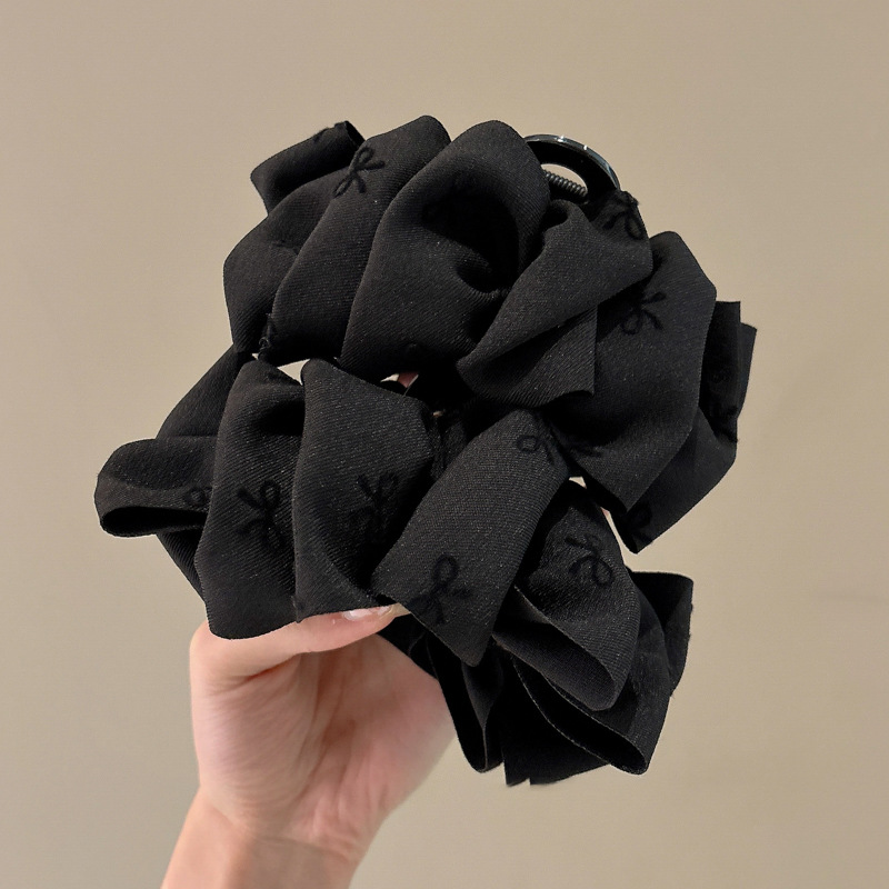 Temperamento simple, todo fósforo, lazo romántico negro, cabello en la parte posterior de la cabeza, exquisito, suave y elegante, clip de tiburón de versión pequeña