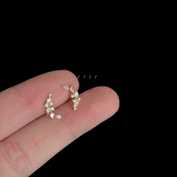 Mini version micro inlaid zircon wheat ear plated 14K stud earrings small cute fresh earrings factory personality ins jewelry for women