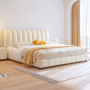 Cream Style Double Bed Solid Wooden Bed Bedroom Big Bed Household Princess Style Small Apartment Internet Celebrity Soft Bag Light Luxury Wedding Bed