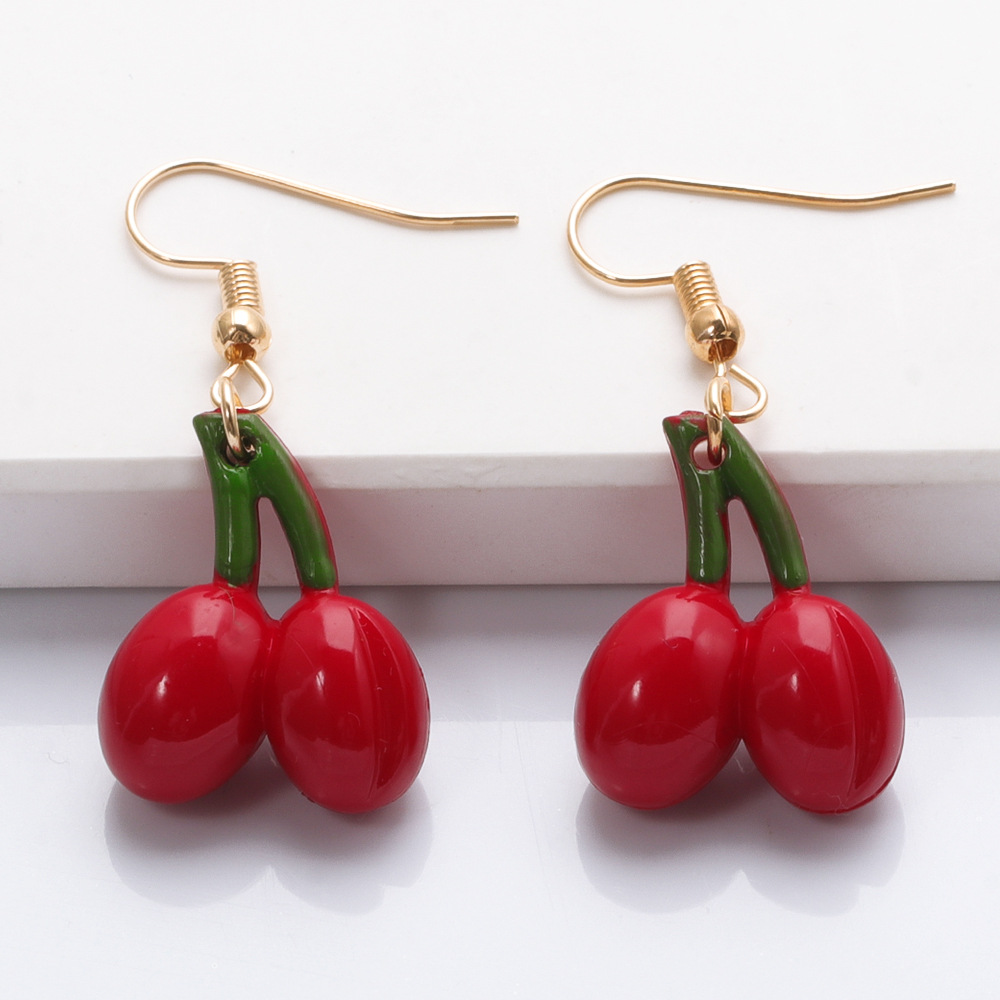 Korean Small Cherry Resin Earrings Wholesale display picture 3