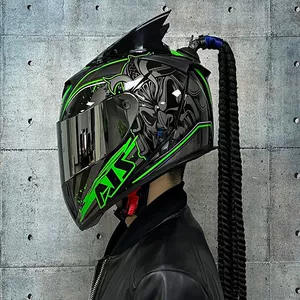 AIS Motorcycle Helmet Full Face Dual Visor Horns 3C Certified