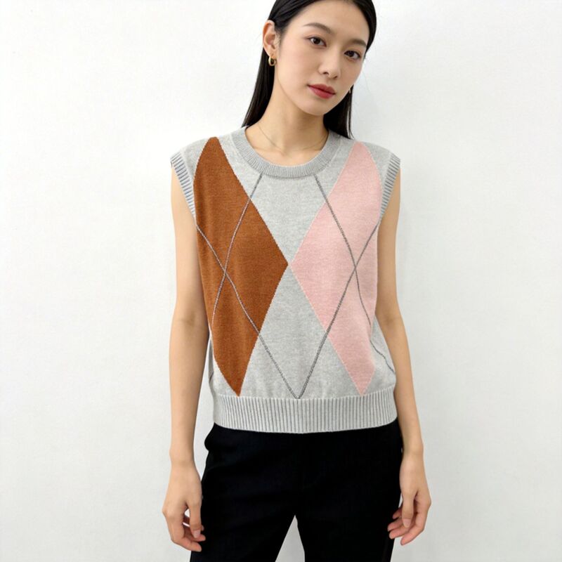 2026 Spring/Summer New Style Diamond Knit Vest for Women, Loose Fit, Layered Wear, Sleeveless Sweater Vest