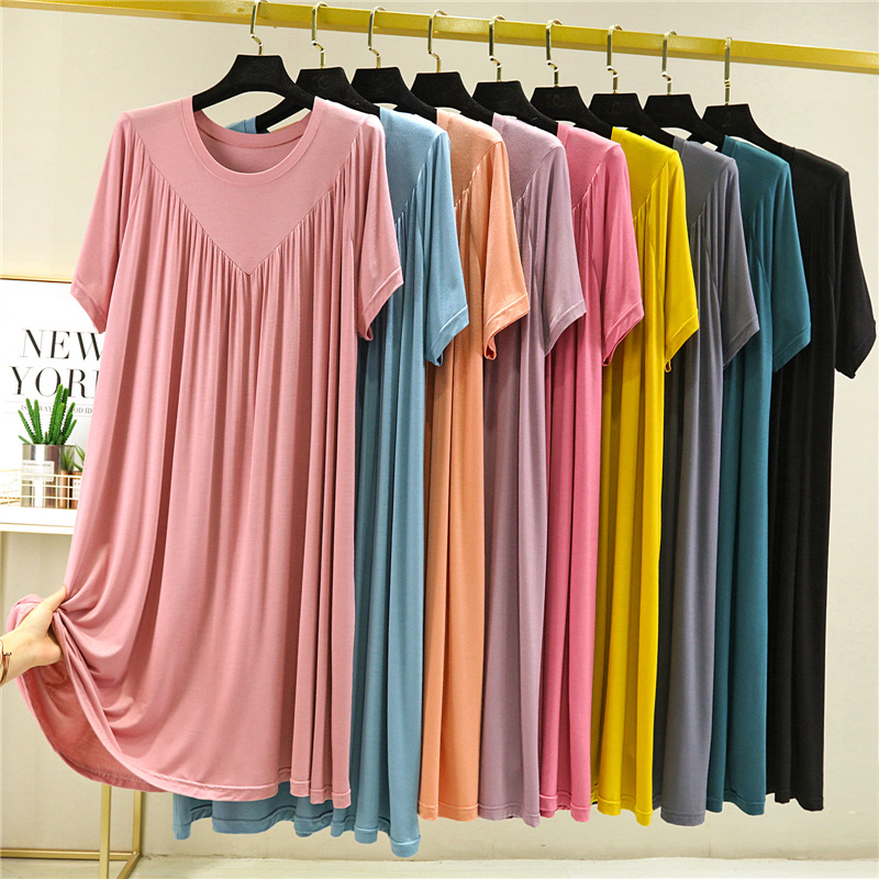 Loose Modal Dress for Women, Summer Thin Style with Wide Hem, Plus Size Nightdress, A-Line Pleated Skirt for Outerwear
