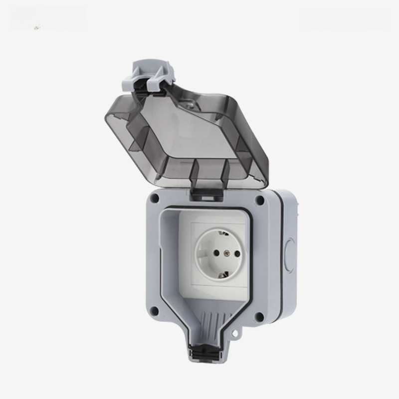 High-Height Outdoor European Standard Waterproof Socket with IP66 Splash Proof Box, German Style Single Industrial Waterproof Outdoor Plug
