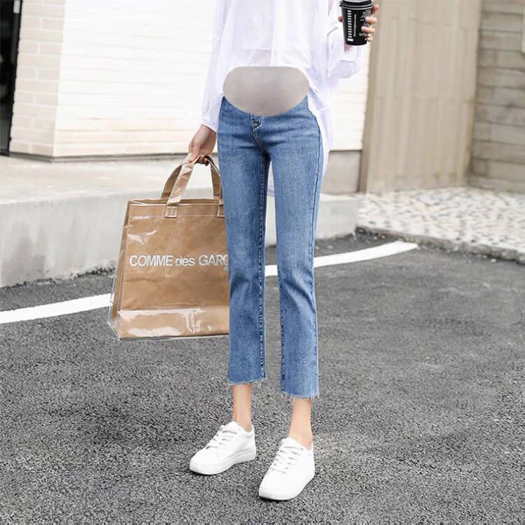 Tmall quality ~ in stock stretch maternity jeans spring and autumn straight pipe pants autumn and winter cropped [1 piece delivery]]