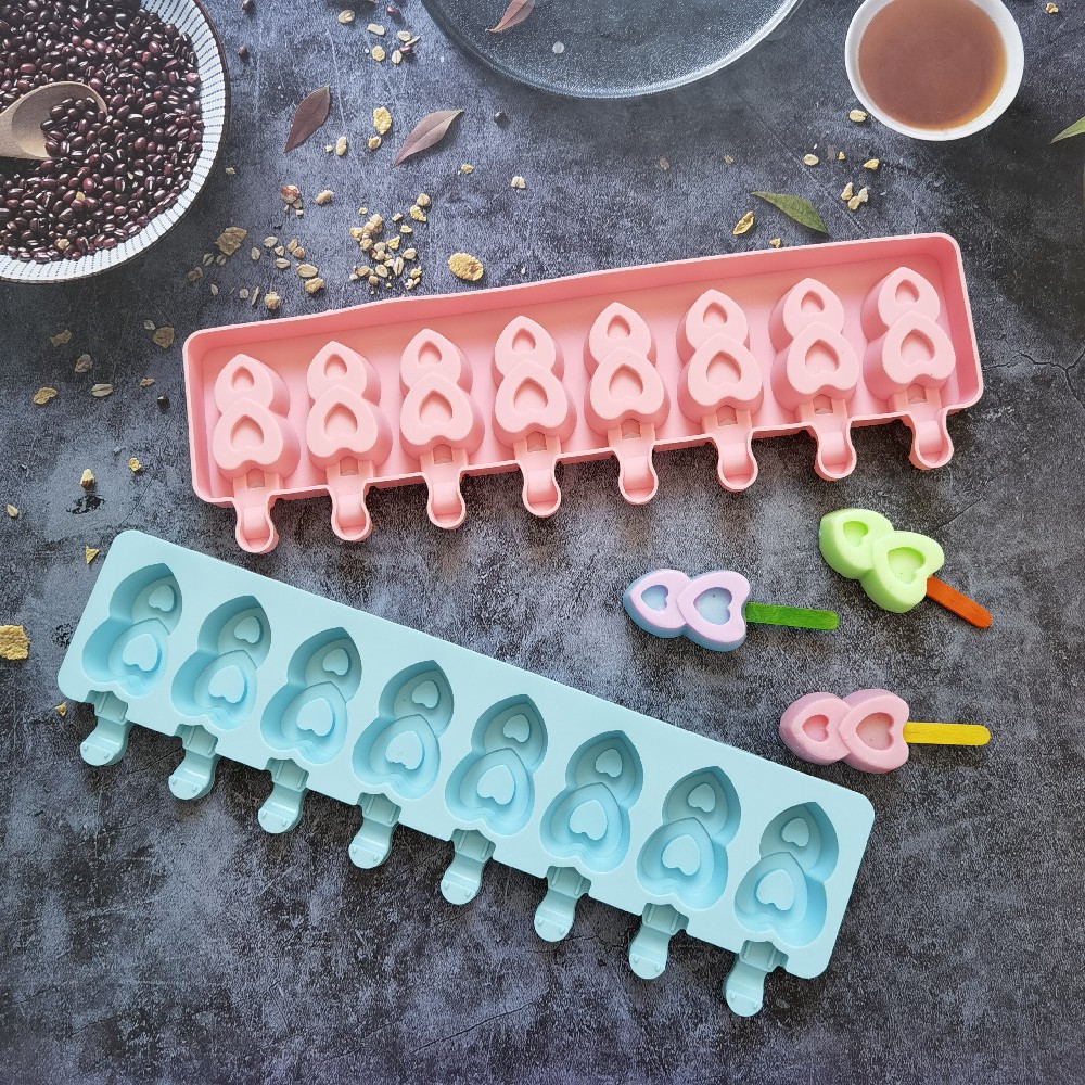 8 Lian Double Love 494 Helado Molde de silicona Paleta de helado Molde de helado Fabricación de rejilla de hielo Suministros para fiestas de verano