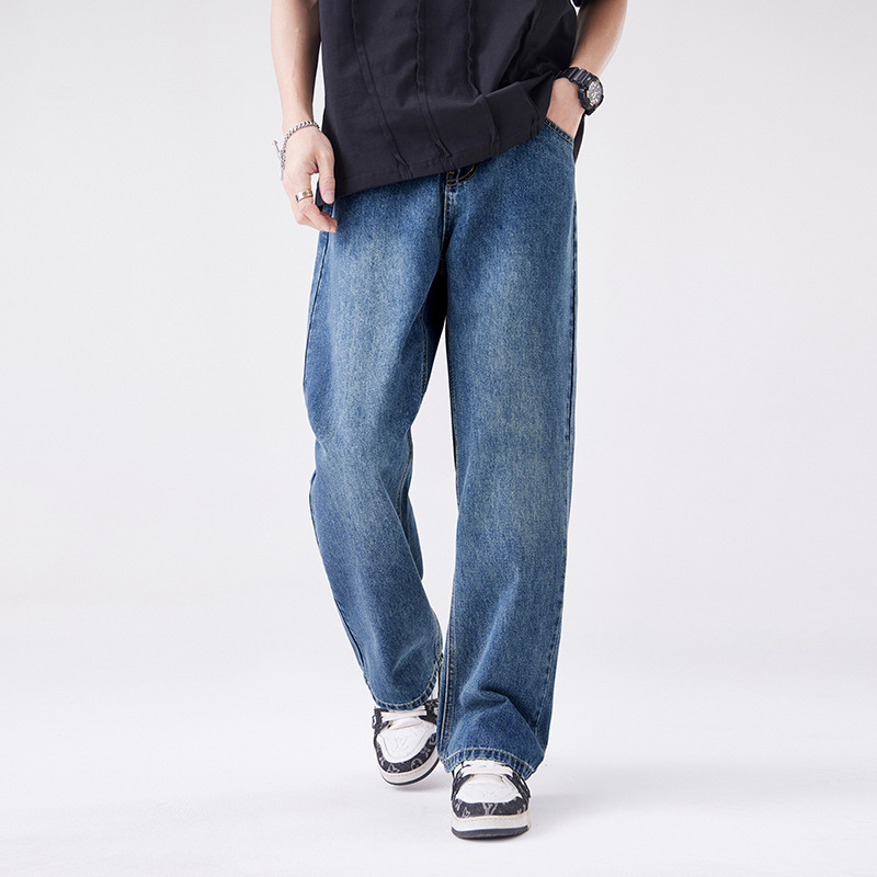 Shanggu Men's New Retro Trendy Brand Jeans Men's American Straight Wide-Leg Summer Long Pants