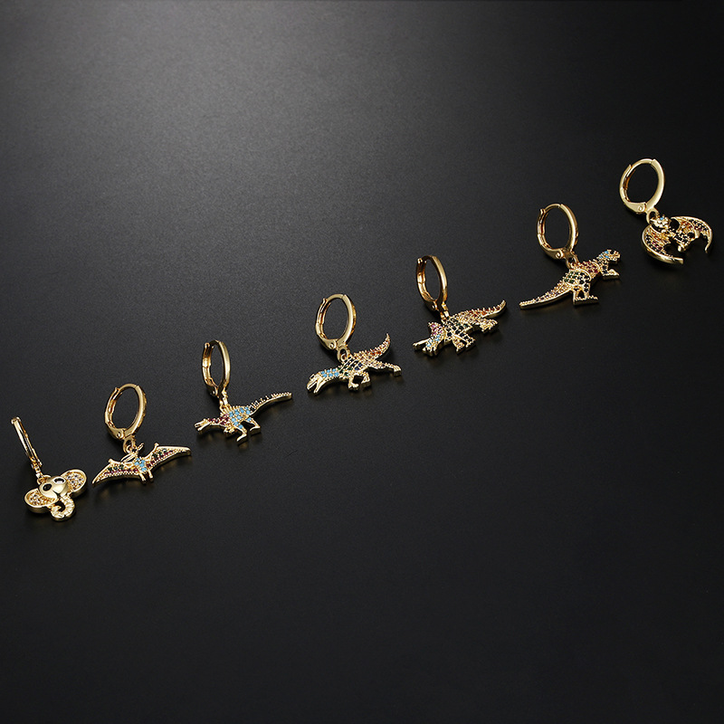 Fashion Dinosaur Copper Inlay Zircon Drop Earrings 1 Piece