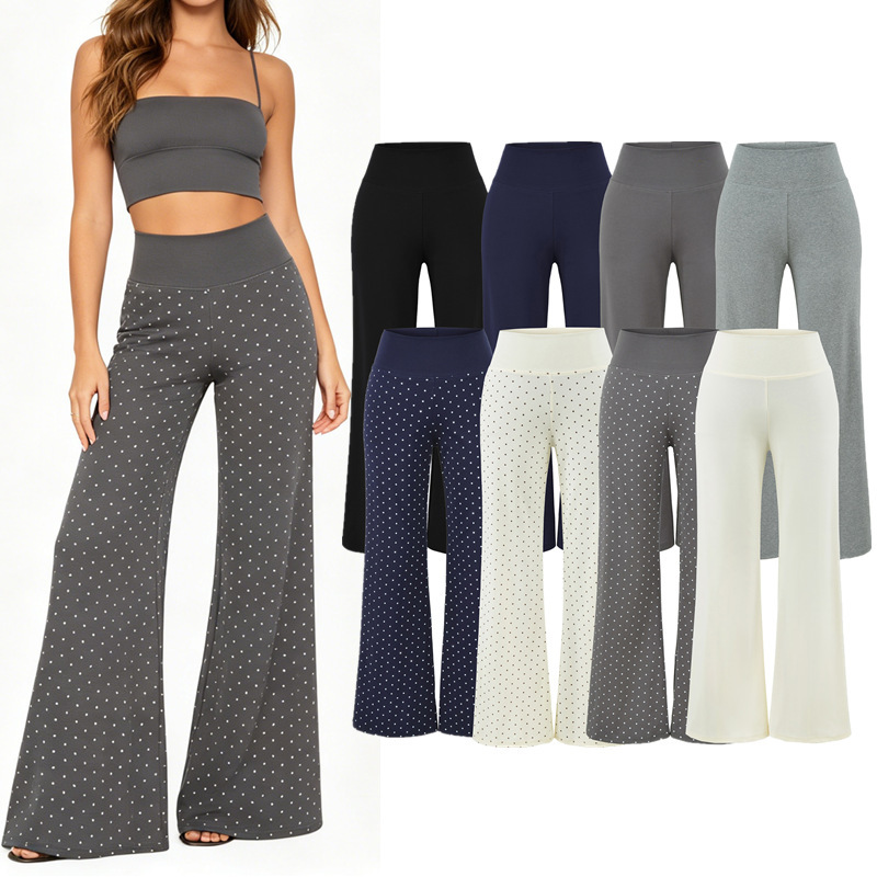 High-Waisted Flared Yoga Pants for Women, 2026 Summer New Style, Slimming and Hip-Lifting, Polka Dot Flared Pants, Drapey Casual Long Pants
