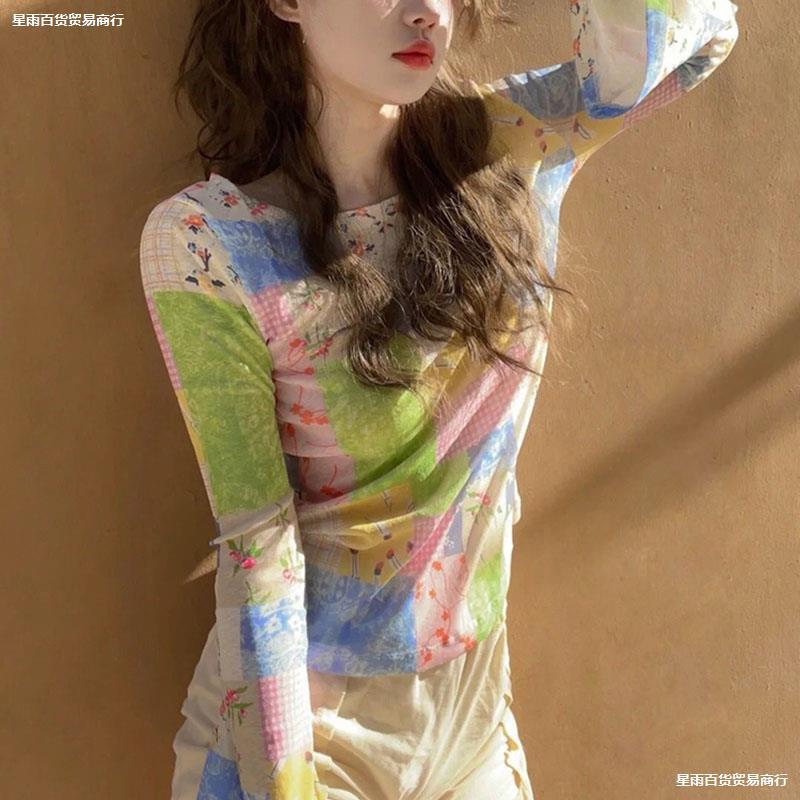 初秋のショートトップレディース長袖Tシャツデザインニッチ韓国風スリムフィットインナーインナーイン|undefined