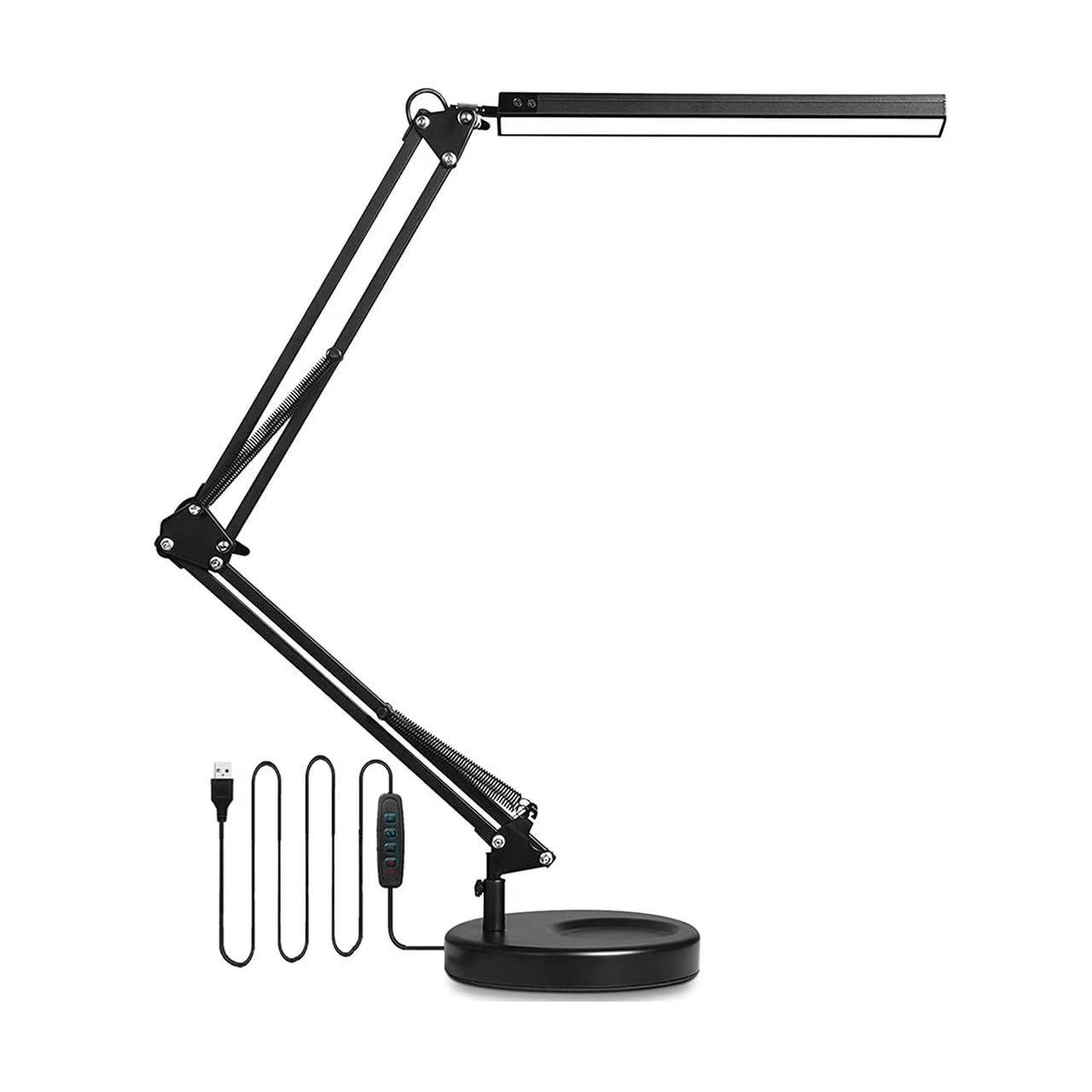Lámpara de escritorio LED con protección ocular, plegable de metal, adecuada para estudiar, leer, tatuajes, arte de uñas, lámpara de escritorio USB universal de brazo largo ajustable