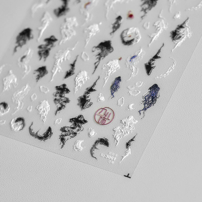 Chinese Style Yin and Yang Jellyfish Fish Nail Art Stickers Tomoni Embossed Adhesive 5D Nail Stickers Ink Style Nail Art Accessories