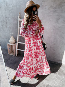 product - wholesale Autumn Winter Women Ruffled Collar Positioning Printed Dress - 2