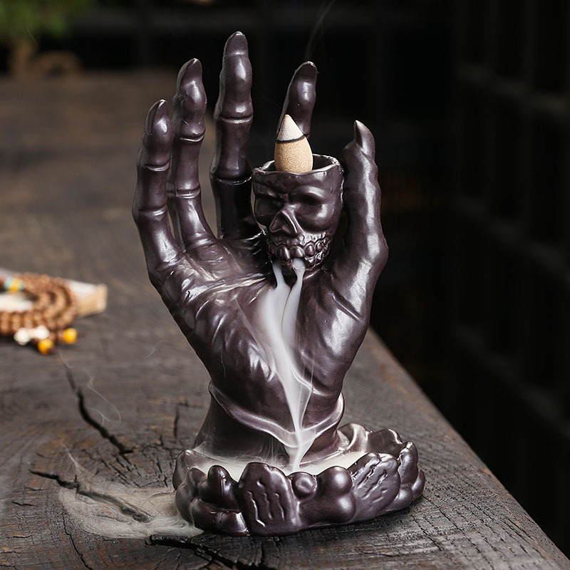 Cross-border ceramic kiln-changed Halloween ghost hand reverse flow incense burner, creative European ghost festival skull hand reverse flow burner