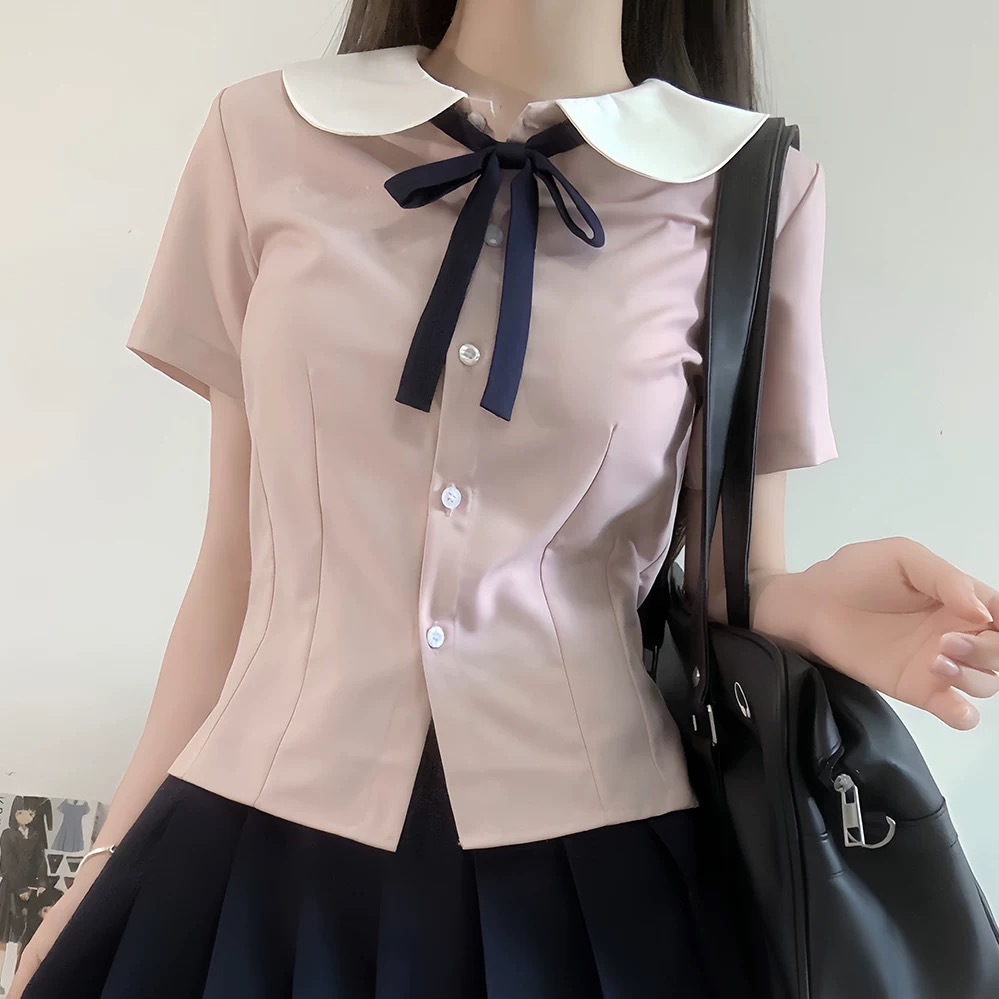 College Style Jk Uniform Round Neck Waist Short-Sleeved Shirt Slimming Look Sweet Women's Pleated Skirt Suit