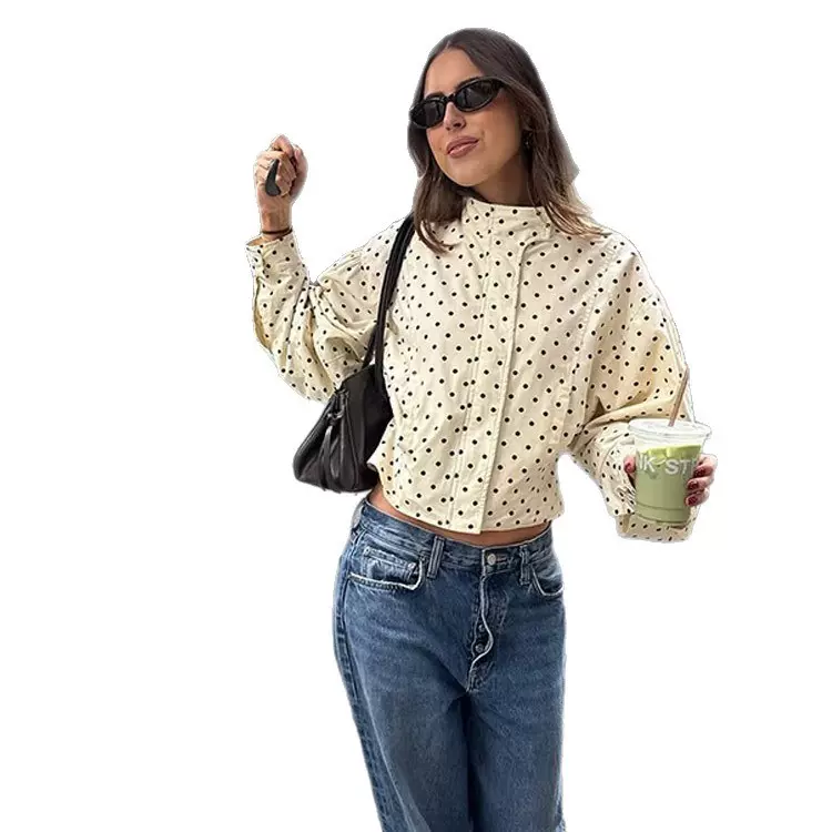 全棉实拍甜美设计感波点夹克短外套上衣女跨境欧美外贸速卖通现货