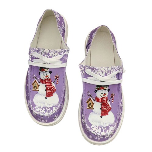 Plus-size European and American Christmas Snowman Elf Casual Shoes – Lightweight, Plus-Size Low-Top Women's Footwear
