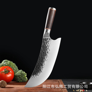 Double steel scalp gray wooden handle large machete forging cutting meat slaughter cutting knife foreign trade cross-border cutting beef and mutton butcher knife