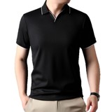 Однотонная дышащая шелковая футболка polo для отдыха, короткий рукав, высокий воротник