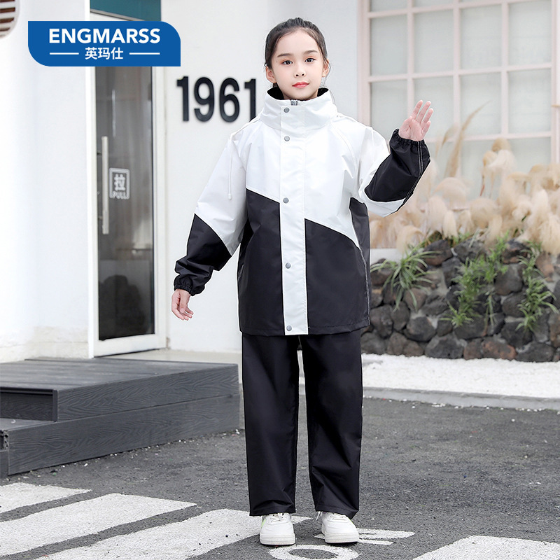 Children's Raincoat Boys and Girls Students Raincoat Rain Pants suit Raincoat Big Hat Brim Schoolbag Raincoat