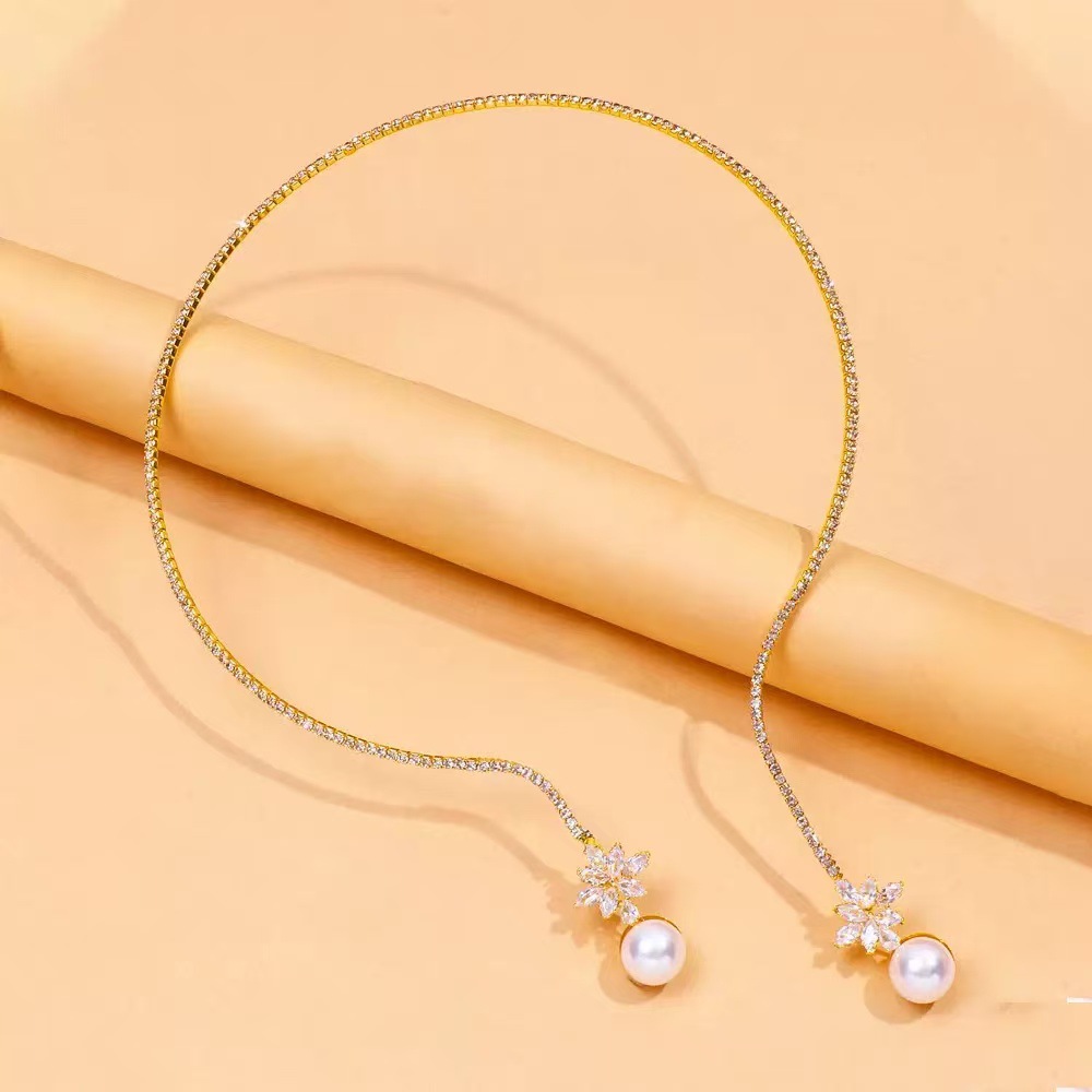 Retro necklace pearl with zircon for bride