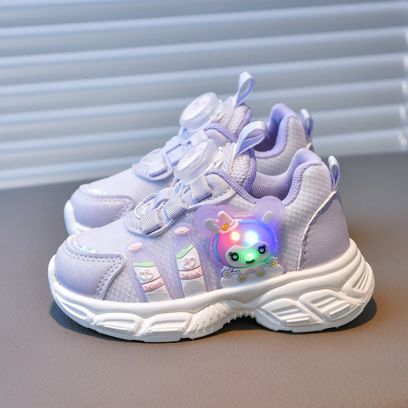 Niños con lámparas 2025 primavera nueva malla de velcro transpirable suave luz princesa de dibujos animados zapatos de carrera