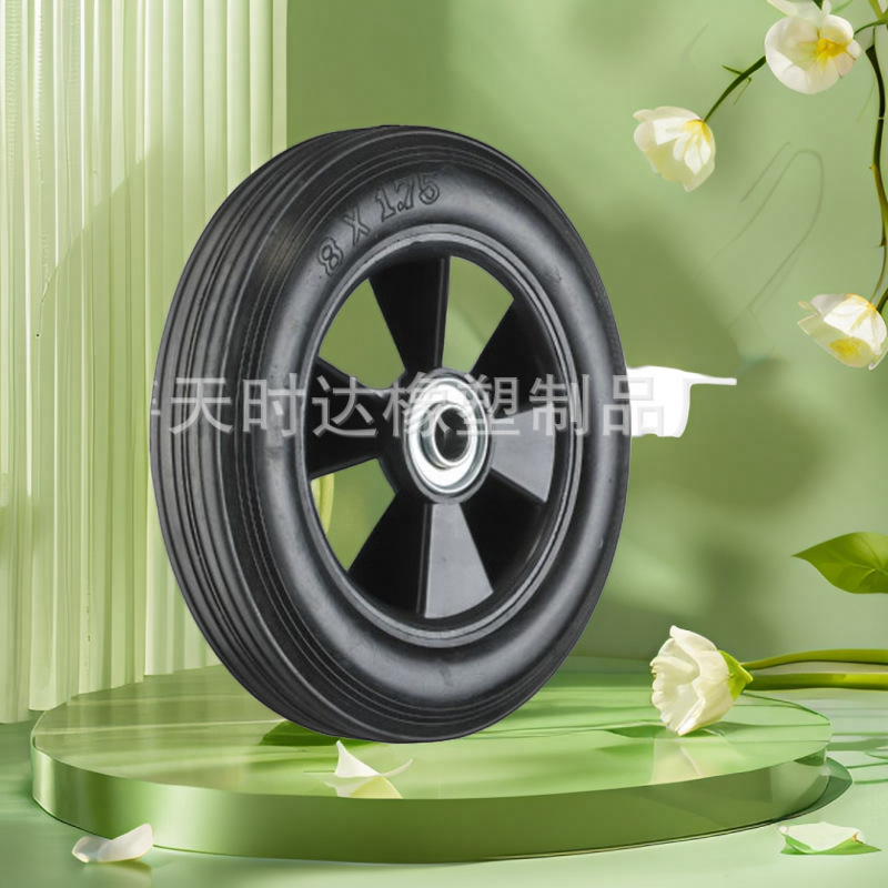 现货热销8英寸轻型耐磨实心橡胶轮 抗压弹性免充气空心轮工具车轮