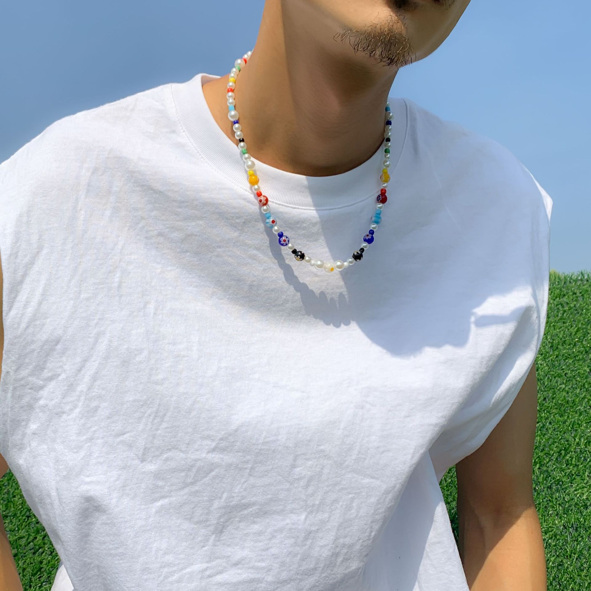 Necklace Classification Simple Style Geometric Imitation Pearl Glass Beaded Unisex Necklace