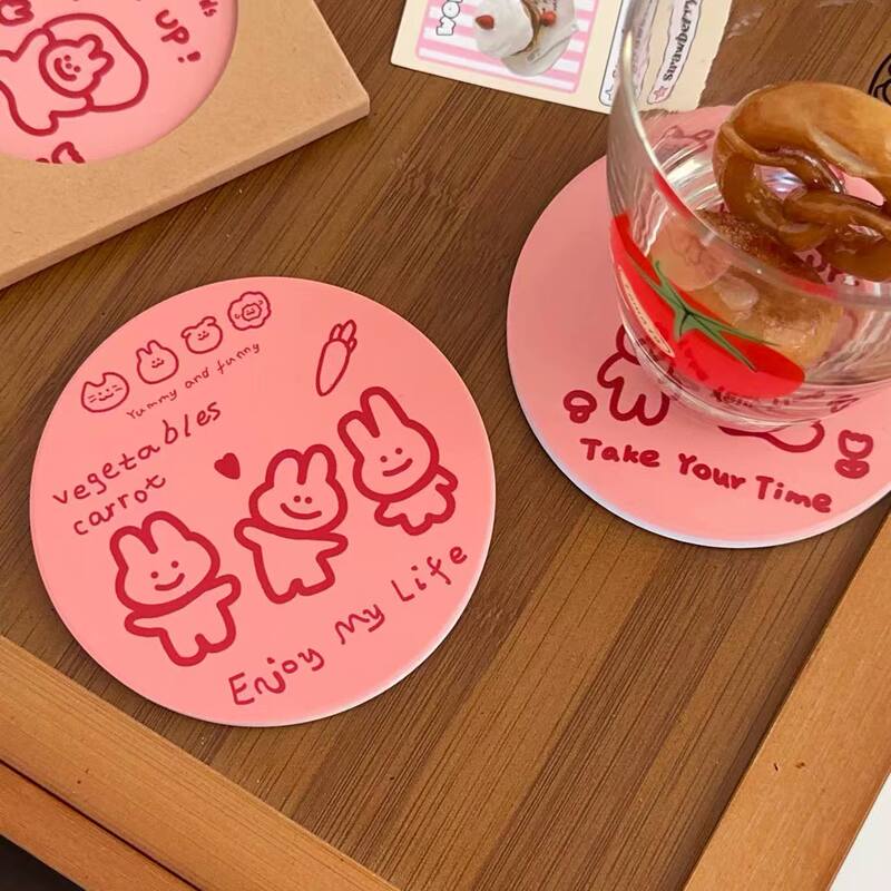 创意卡通兔子陶瓷杯垫粉色少女心杯子隔热垫家用桌面防烫桌垫餐垫|undefined