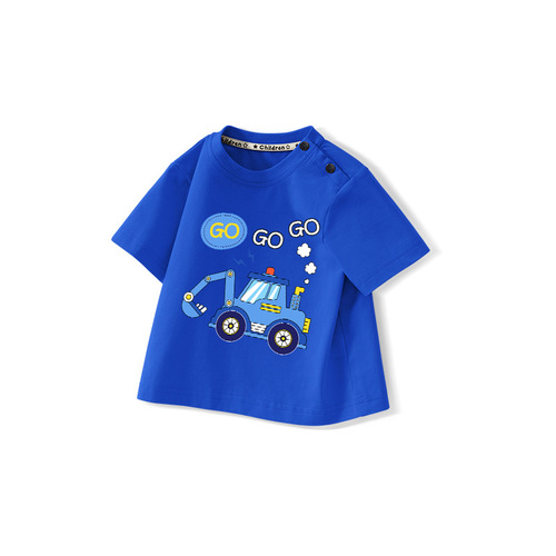 Domo Bean Children's Summer 2025 New Boys' Cartoon Print T-Shirt for Toddlers and Babies - Excavator Clothes