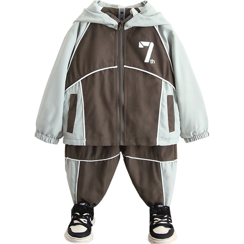 6115 Ropa para niños Chaqueta con capucha de otoño de dos piezas Niño guapo Traje deportivo de primavera y otoño 2025 nuevo bebé