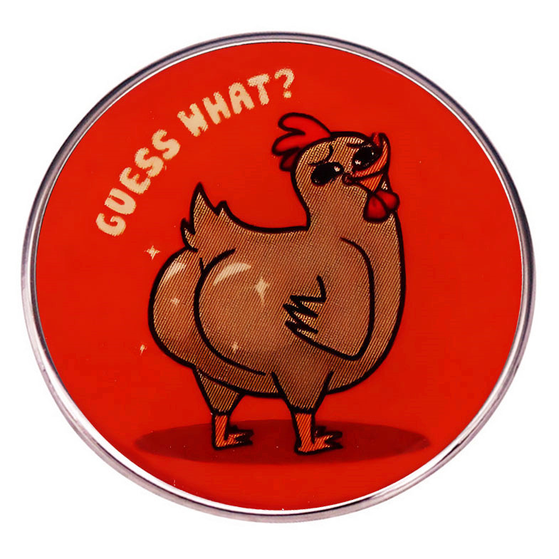 Adivina qué broche trasero de pollo divertido de dibujos animados pin insignia de aleación de metal insignia Accesorios