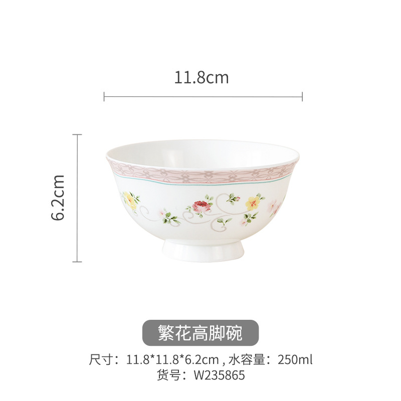 Flores románticas de alto valor de hueso de porcelana cubiertos set platos y palillos de cerámica casados nuevos platos y palillos domésticos