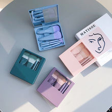 新款便携5支化妆刷迷你带镜子美妆工具多功能眼影刷散粉刷粉底刷