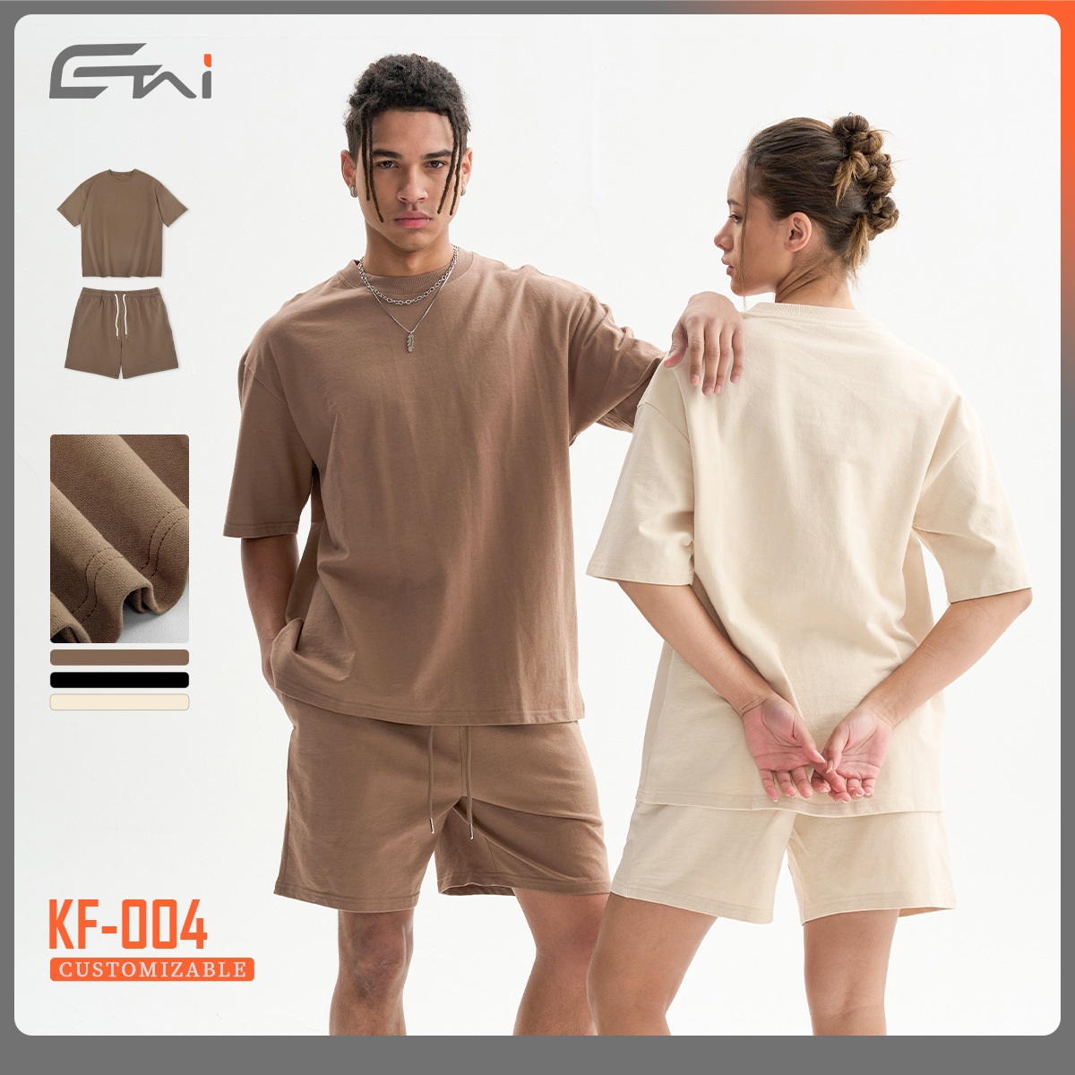 ETAI ropa de hombre de verano suelta algodón de manga corta para hombres y mujeres deportivos casuales de color sólido gran camiseta dos piezas