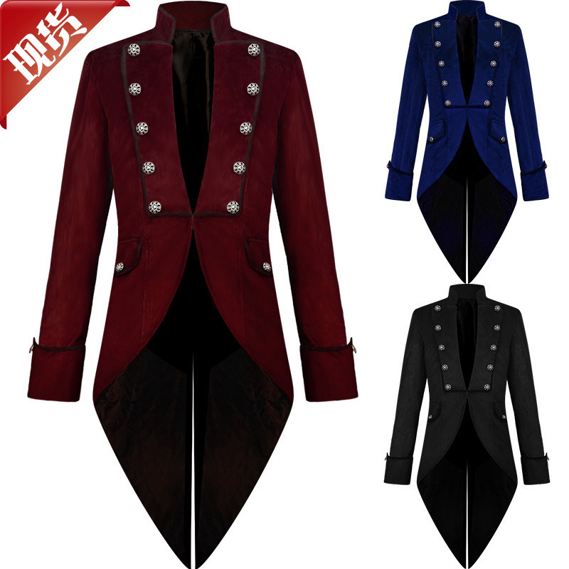 Amazon 2025 New European and American Halloween Tailcoat Velvet Medieval Retro Clothing Multi-Color Men's Coat