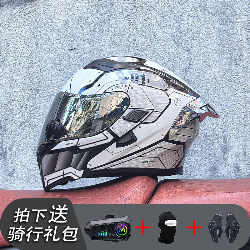 ORZ Casco de carreras Casco de doble lente totalmente cubierto para hombre Casco completo Four Seasons Travel Rally Casco completo Personalidad Bluetooth