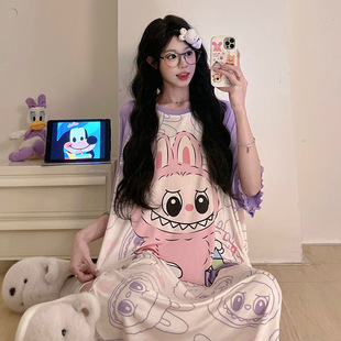 Labubu Nightgown Korean Style Loose Summer Thin Casual Soft Skin-Friendly Modal Cotton Short-Sleeved Female Student Petite