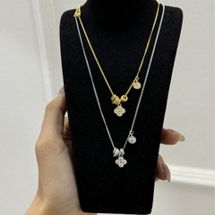 S925 スターリングシルバーネックレス干支年ラッキーフラワーネックレスレディース 18K ゴールドメッキライト高級インシンプルバブルトランスファーボーンチェーン
