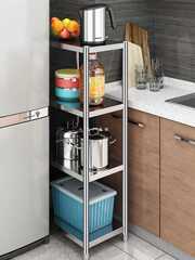 A5L304夾縫置物架不鏽鋼冰箱縫隙廚房落地多層收納鍋30cm超窄25寬