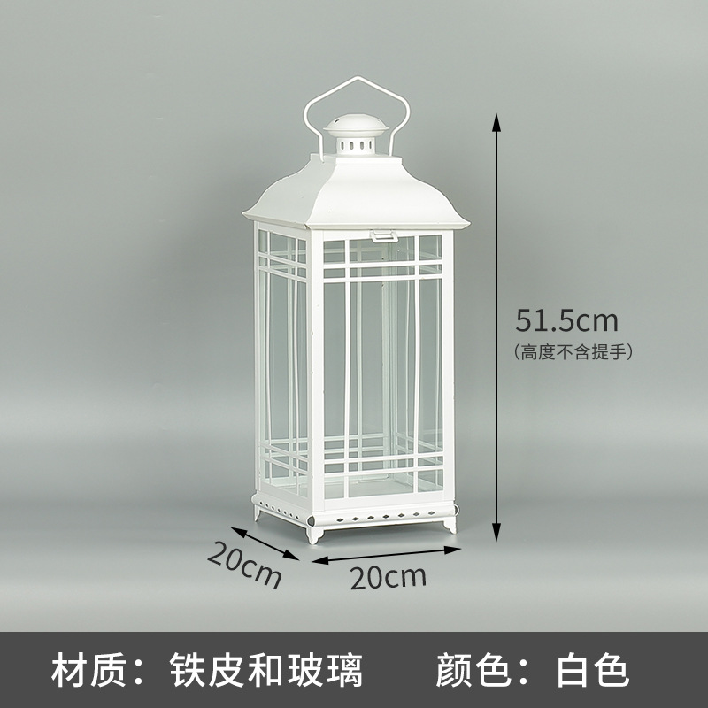 Blanco boda candelabro linterna boda carretera plomo accesorios atmósfera lámpara Marruecos viento lámpara decoración a prueba de viento vela pantalla