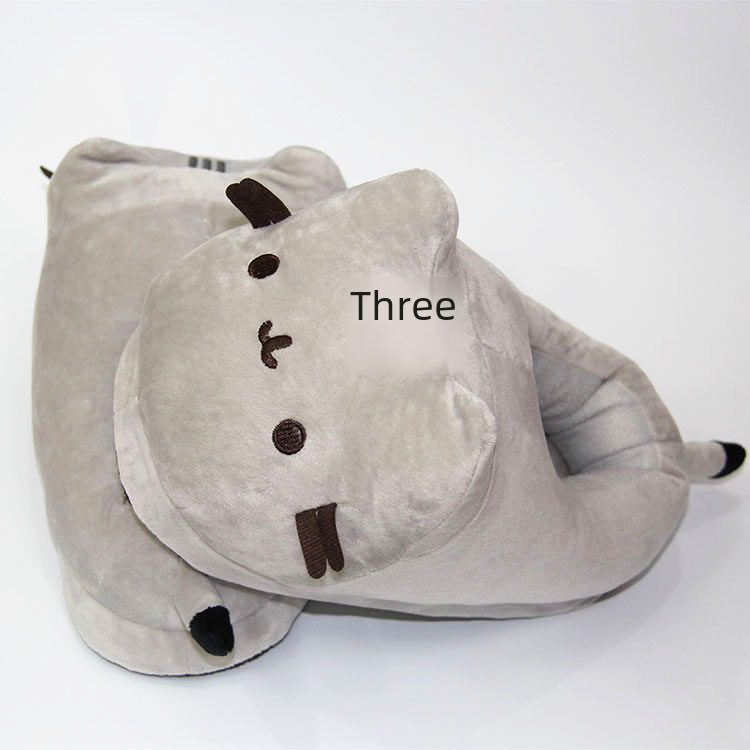 Anime Roztomilá kočka Plyšové bavlněné pantofle Kreslená tlustá šedá kočka Zimní párové domácí boty Dívčí měsíční boty Teplé_voghion.com